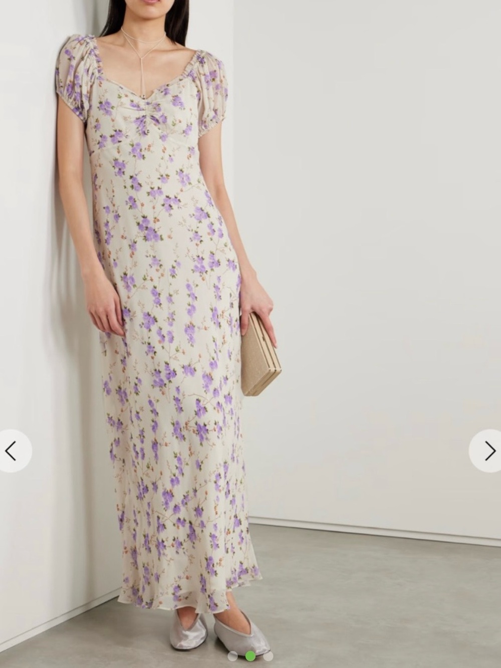 LoveShackFancy Cream Maxi Dress with Lavender Floral Print